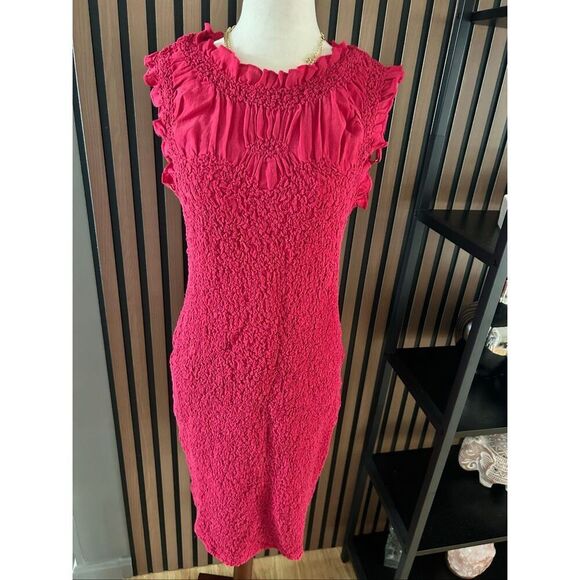Anthropologie Mock-Neck Textured Mini Dress size small red/pink color - Picture 2 of 10